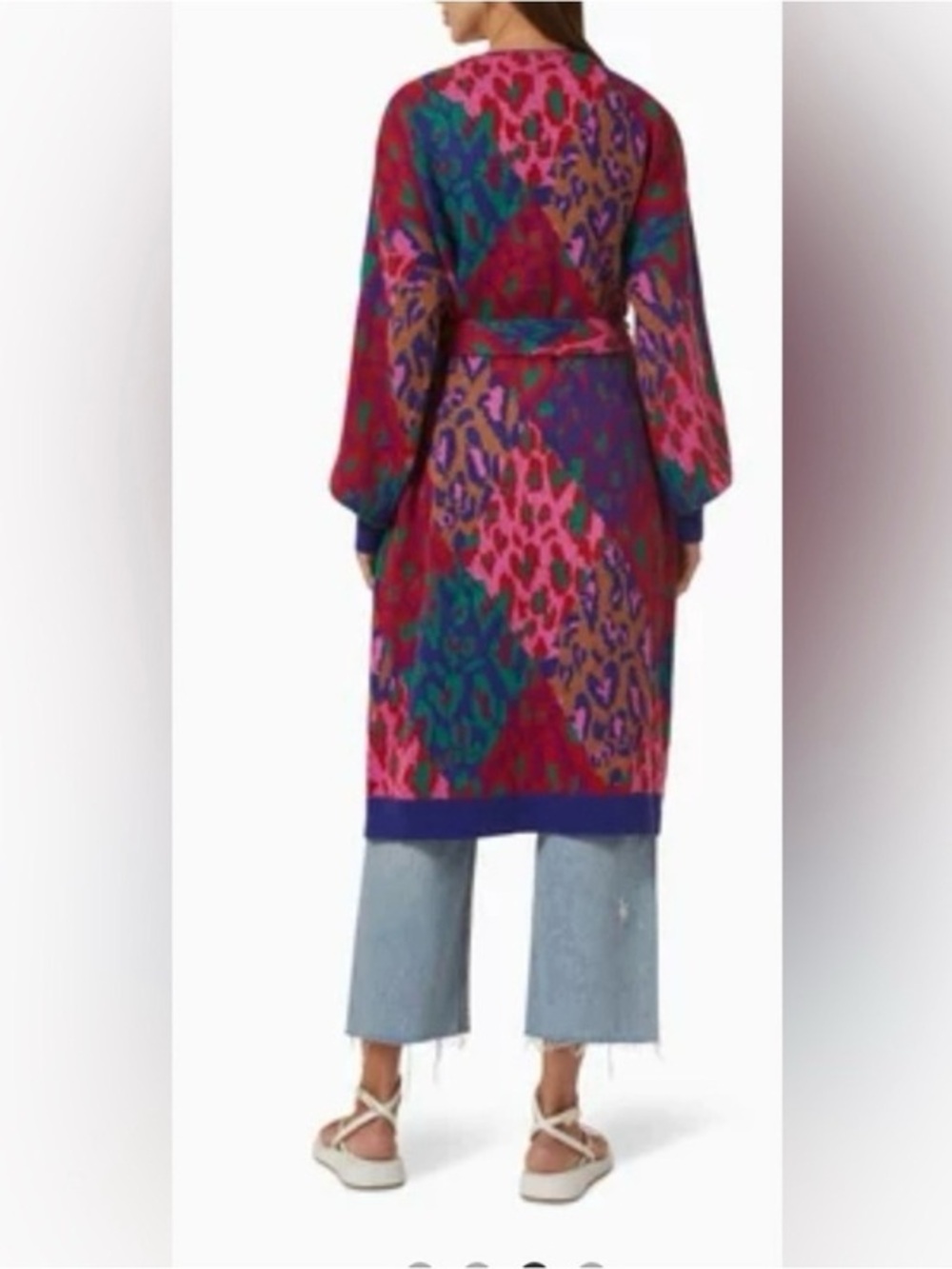 Farm Rio Colorful Animal Print Long Belted Cardigan Size Small - Picture 2 of 14